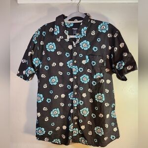 RSQ Short Sleeve w/flowers & Skulls Button Down 100% Cotton  Unisex Sz XL